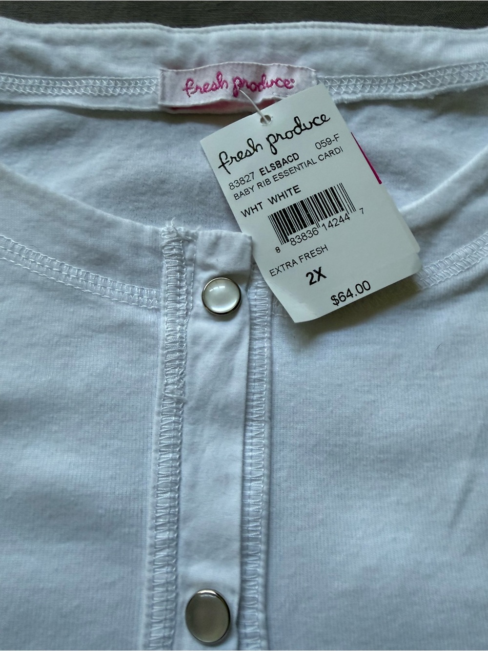 Fresh Priduce White Baby Rib Snap-Front Long Sleeve Top 100% Cotton 2X